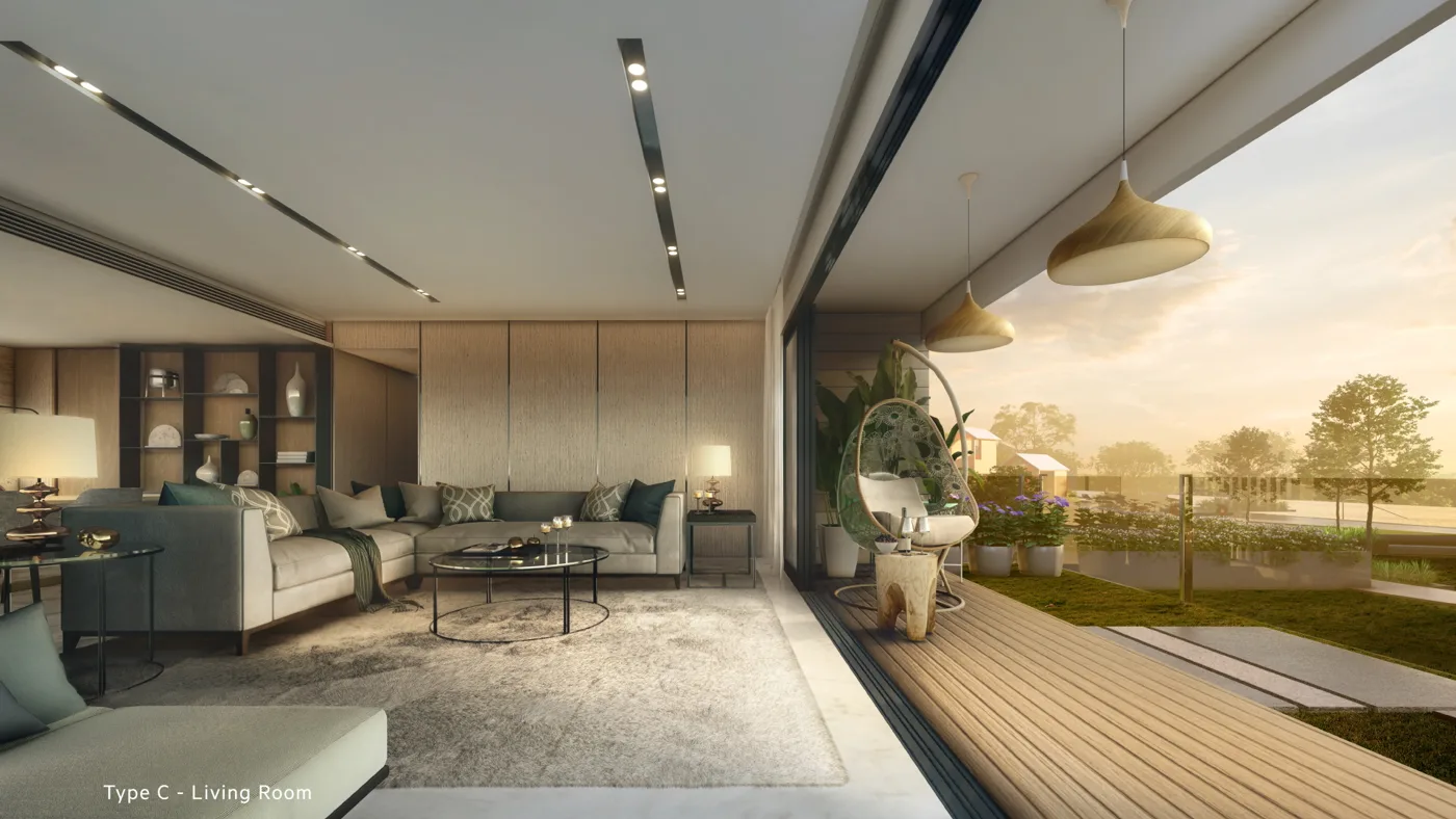 Type C living room interior render, Anya at Shorea Park